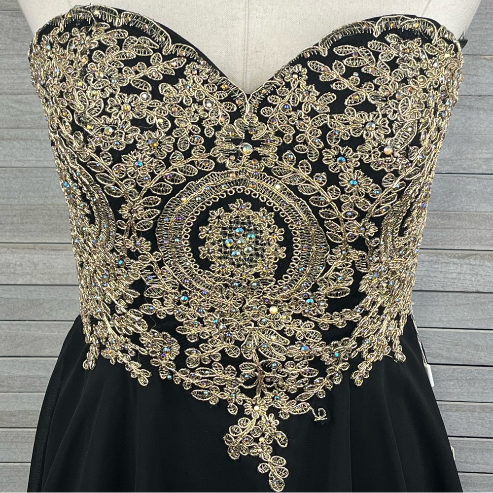 BABYONLINE Cocktail Dress Beaded Sleeveless Black Gold Sequins-M/L - Picture 2 of 4